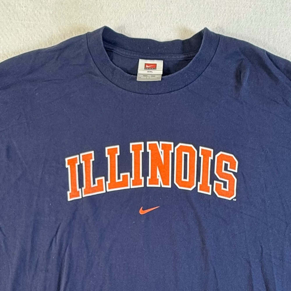Nike Illinois Fighting Illini Long Sleeve T-Shirt Mens 2XL Navy Blue Vintage
